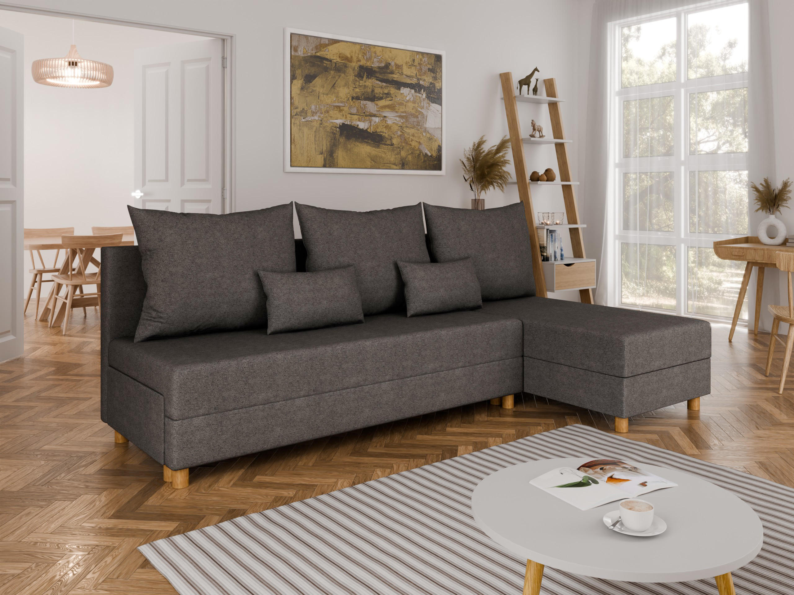 ECKSOFA Lellice L-Form - links oder rechts montierbar, dunkelgrau - Dunkelgrau, Holz (214/122cm) - Panda Möbel