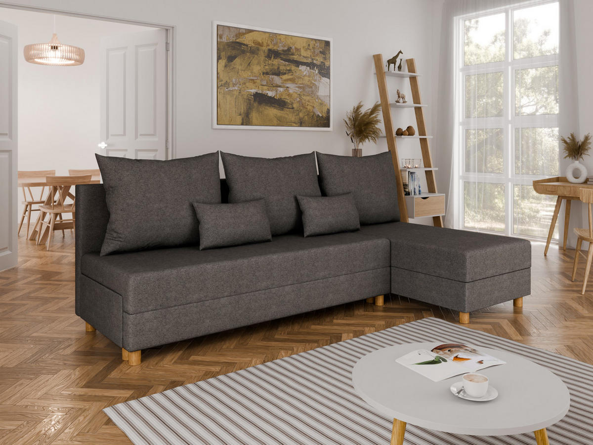ECKSOFA Lellice L-Form - links oder rechts montierbar, dunkelgrau - Dunkelgrau, Holz (214/122cm) - Panda Möbel