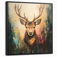 LEINWAND Bilder mit Rahmen - Hirsch - Gemalt - Geweih - Braun - 50x50 - Haselnussfarben, Textil (50/50cm) - MuchoWow