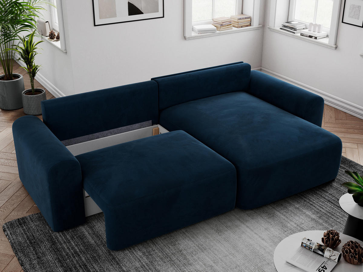 ECKSOFA NELSON Dunkelblau Velvet - Schwarz/Dunkelblau, Kunststoff/Textil (274/152cm) - MKS