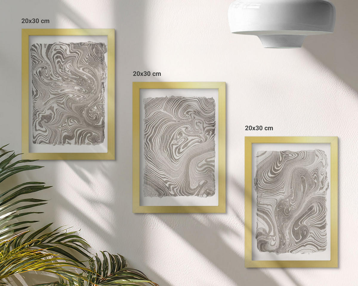 BILDER SET 3er Set - 20x30 cm Goldrahmen - Moderne Formen Malerei - Goldfarben, Kunststoff (20/30cm) - TULUP