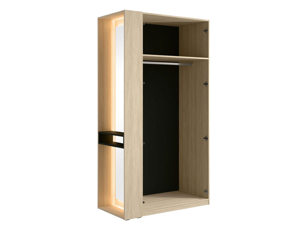 GARDEROBE Barcelona II mit Weiße LED-Beleuchtung - Eichefarben/Schwarz, Holzwerkstoff/Kunststoff (112/208/58cm) - MIRJAN24