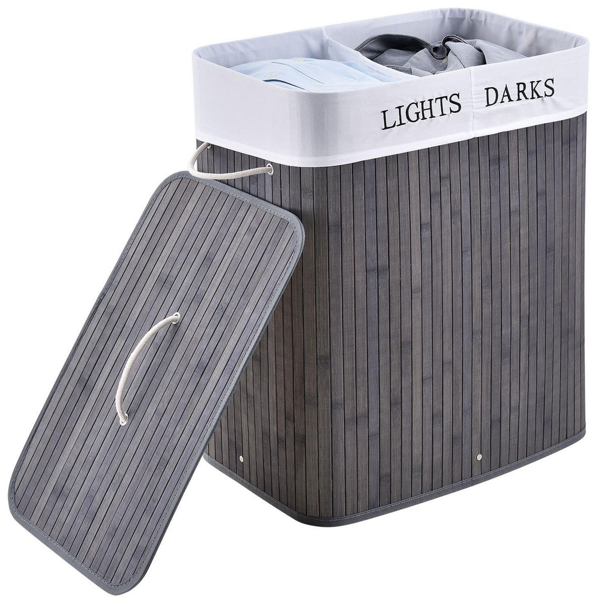 WÄSCHEKORB Curly 100 L grau - Grau, Holz (52/63/32cm) - Juskys