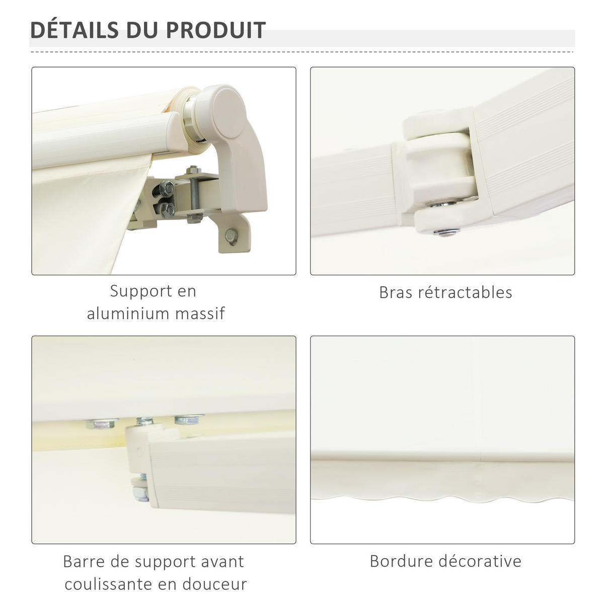 MARKISE DE-13901 mit Kurbel, manuell 295 / 245 cm, Winkel 45°-85° Creme - Creme, Metall (245/1/295cm) - ComfortXL