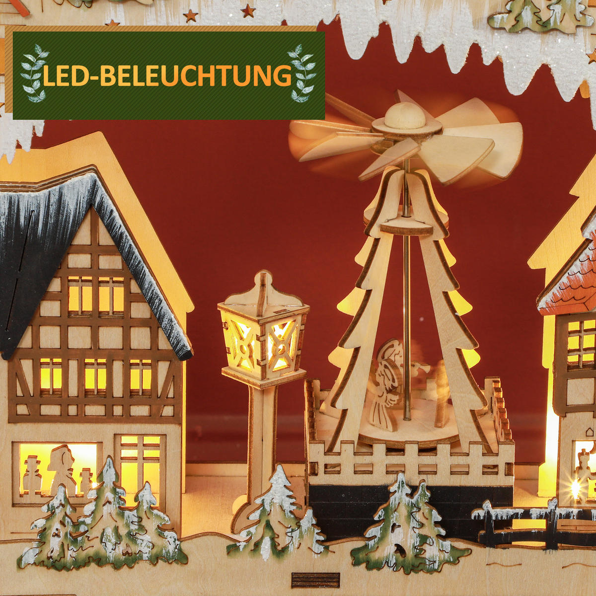 ADVENTSKALENDER Weihnachtskalender 24 Schubladen mit LED-Lichtern MDF Naturholz - Naturfarben, Kunststoff (9/42.5/45cm) - HOMCOM