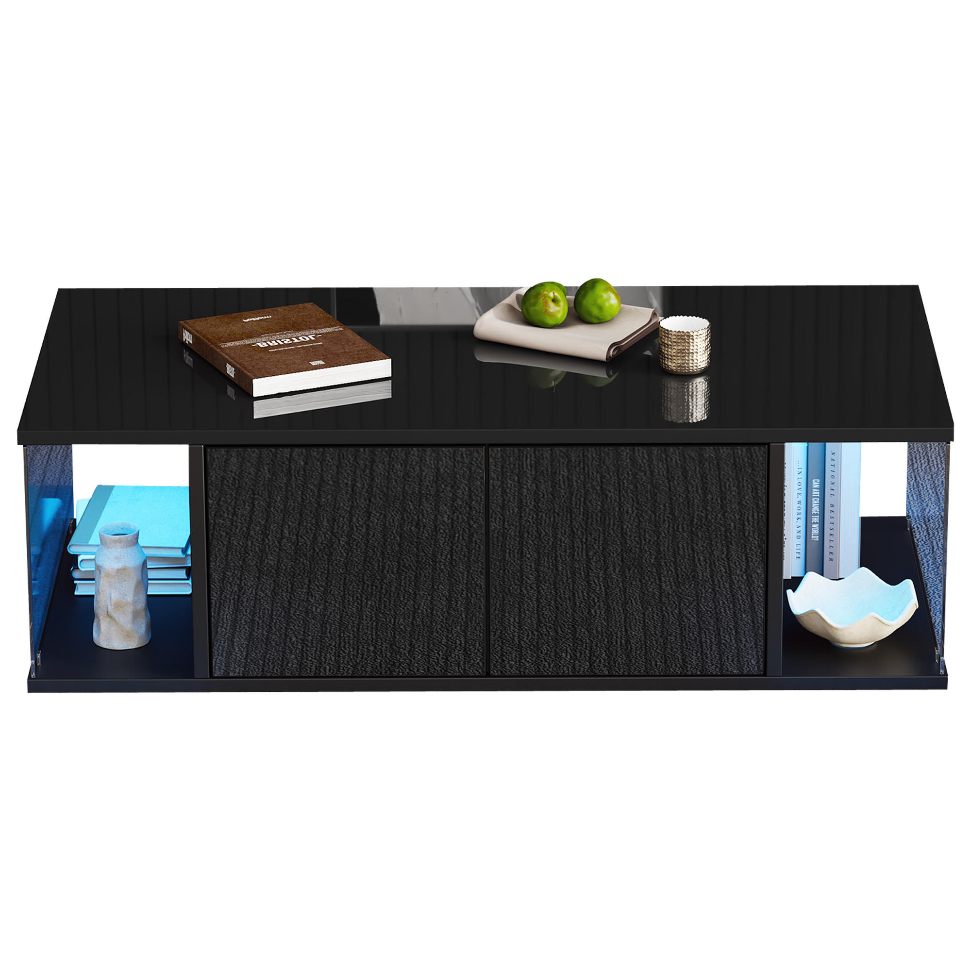 COUCHTISCH 100/50/30 cm schwarz mit Hochglanz-Design und LED-Beleuchtung - Schwarz, Holzwerkstoff (100/50/30cm) - OKWISH