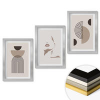 WANDBILDER 3er Set - 20x30 cm Silberner Rahmen - Abstrakte Formen und Gesicht - Silberfarben, Kunststoff (20/30cm) - ArtPrintCave