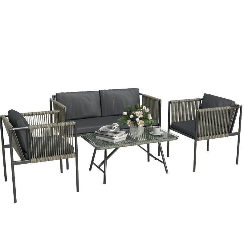 LOUNGEGARNITUR 116/65/68 cm Grau aus Rattan 4er Set - Grau, Naturmaterialien - OKMYHOME