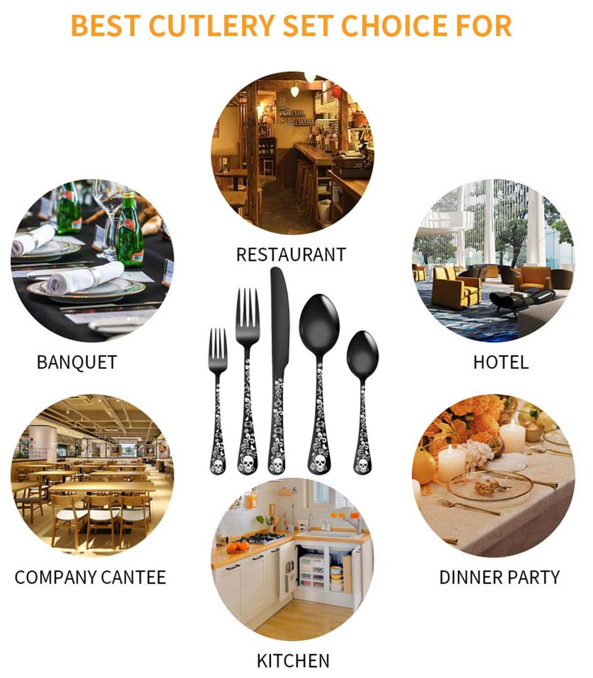 BESTECKSET mit Totenkopfmuster für 4 Personen, 20-teiliges Edelstahl - Schwarz, Metall - Kaket