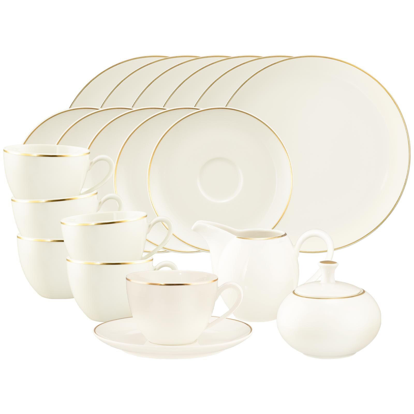 KAFFEESERVICE Savona Goldlinie creme-gold 20er Set - Goldfarben/Creme, Keramik (1/1/1cm) - Seltmann Weiden