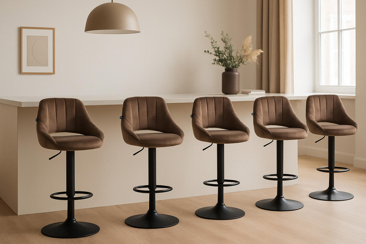 BARHOCKER 2er Set Milos Samt B braun - Schwarz/Braun, Textil/Metall (47/106/48cm) - TPFLiving