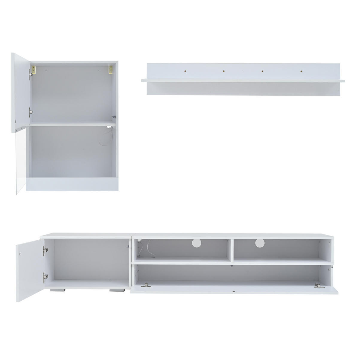TV-WOHNWAND 3-tlg. 175 cm mit LED Weiß Hochglanz - Weiß, Holzwerkstoff (39/34/175cm) - Beauniv