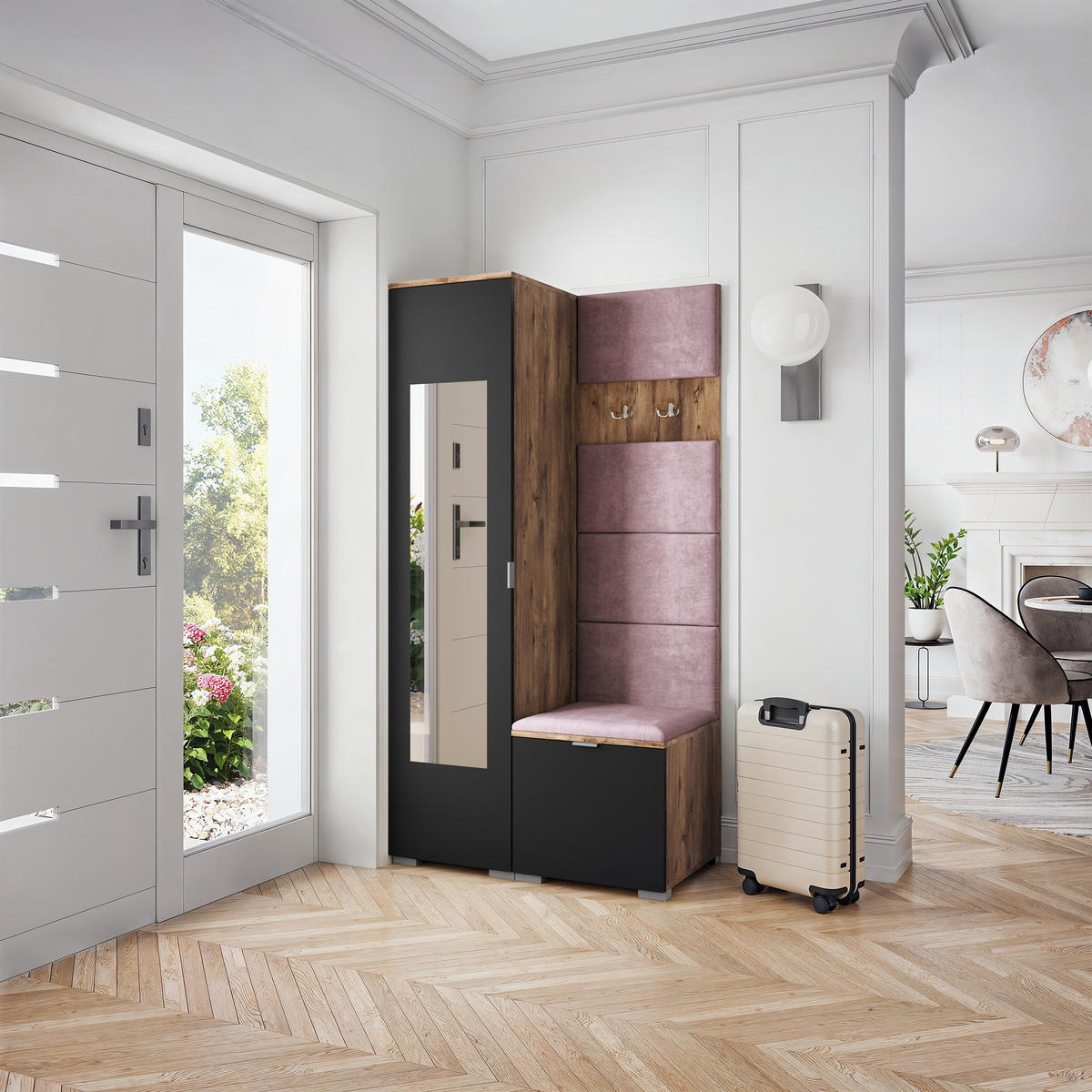 GARDEROBENSCHRANK VIRA 95/181/51 cm Modern Garderobe-Set Eiche Lefkas - Eichefarben/Lila, Holzwerkstoff (95/181/51cm) - MASSENO