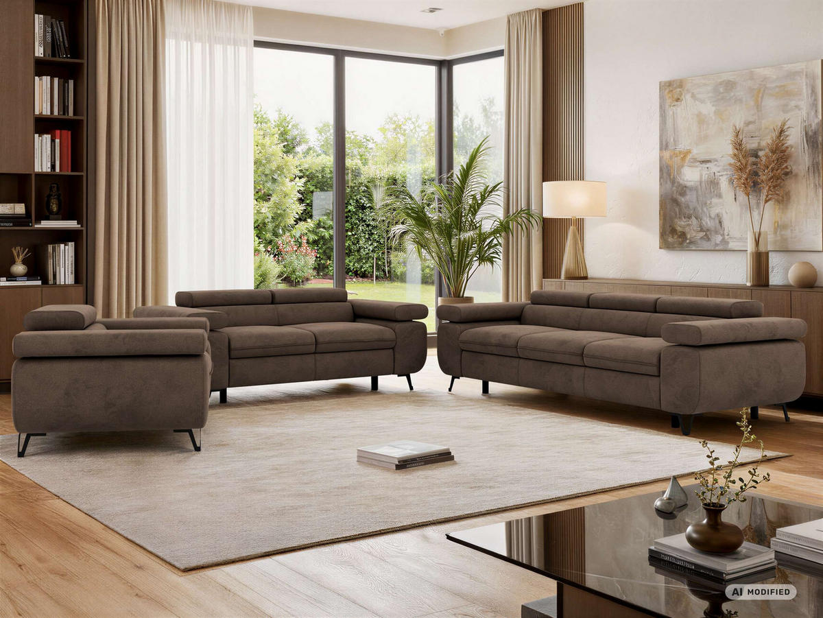 SEDACÍ SOUPRAVA PETER 1+2+3 - Hnědá Samet - černá/hnědá, kov/textil (262/76/99cm) - MKS