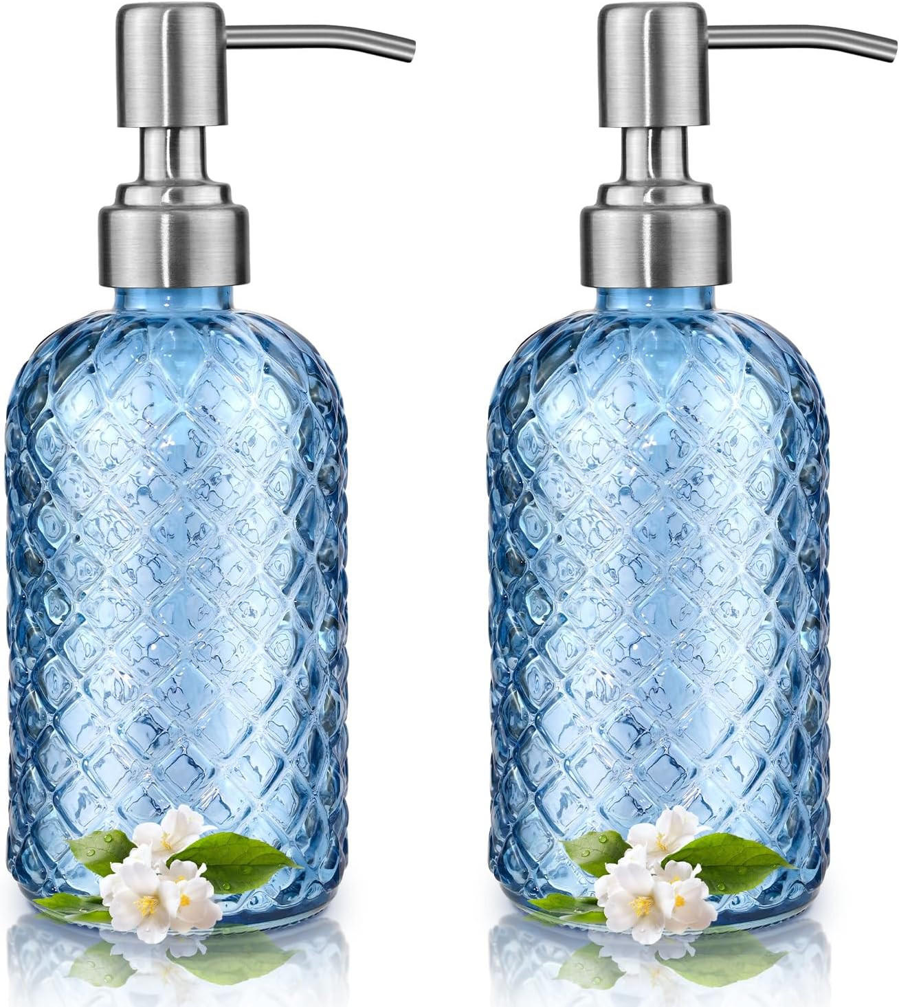 SEIFENSPENDER , Set mit 2 Seifenspendern aus Glas, 350 ml - Blau, Glas (7.5/19.3/7.5cm) - BELZ