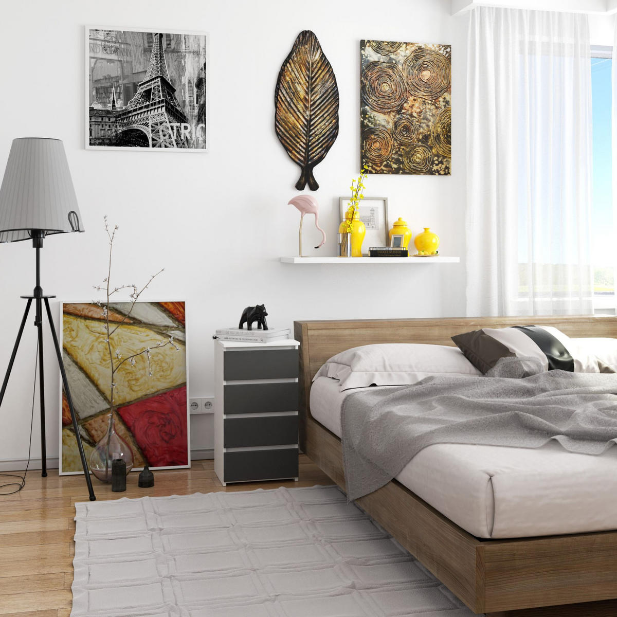 KOMMODE Weiß, Graphit Grau 74/40/35 - Weiß, Holzwerkstoff (40/74/35cm) - RAUMHIRSCH FURNITURE