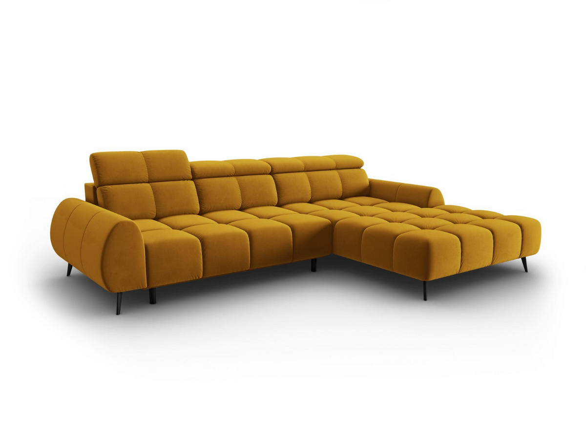 ELEKTRISCHES-ECKSOFA rechts Alyse aus Samt gelb 5 Sitzplätze - Gelb, Textil (188/295cm) - Micadoni