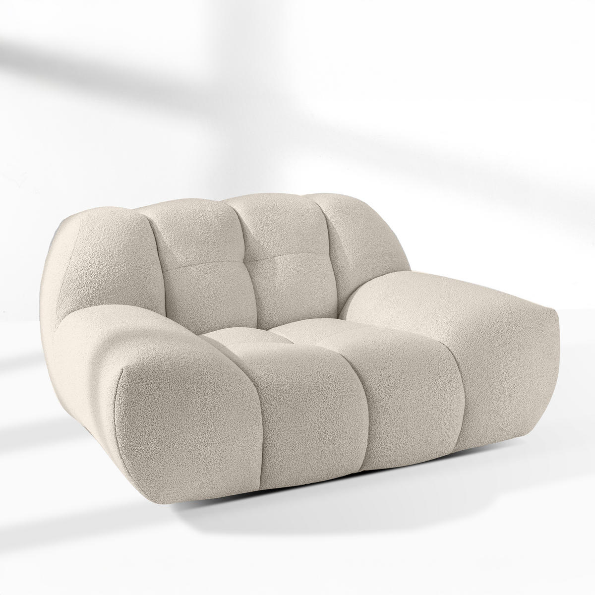 SESSEL VENA mit Pouf Bouclé, Weiß - Weiß, Holz/Textil (65/38/65cm) - KONSIMO®