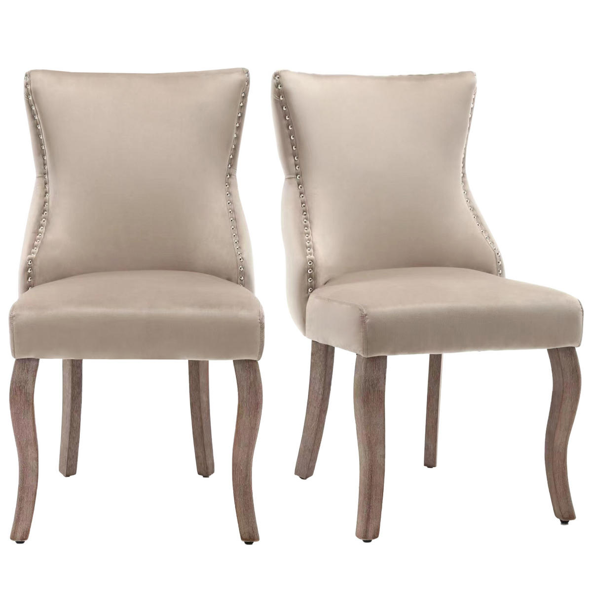 STUHL-SET DE-36936 2 Stück mit Samtbezug und Knopfsteppung Beige - Beige, Holz (45/91/50cm) - ComfortXL