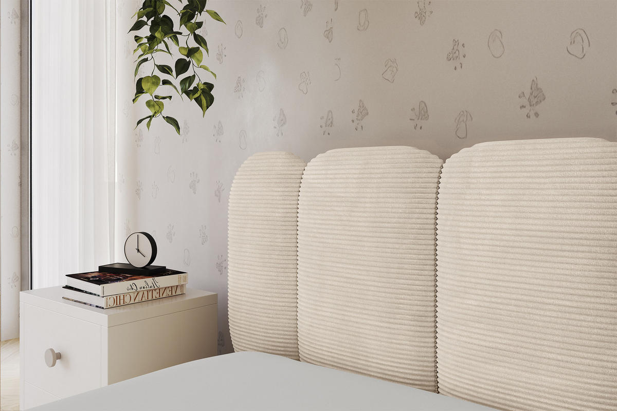 EINZELLBETT Jugendbett mit Bettkasten und Matratze H3/H4, Rechts - AVRY 80x200 Beige - Kaschmir, Holzwerkstoff/Textil (80/200cm) - ALTDECOR