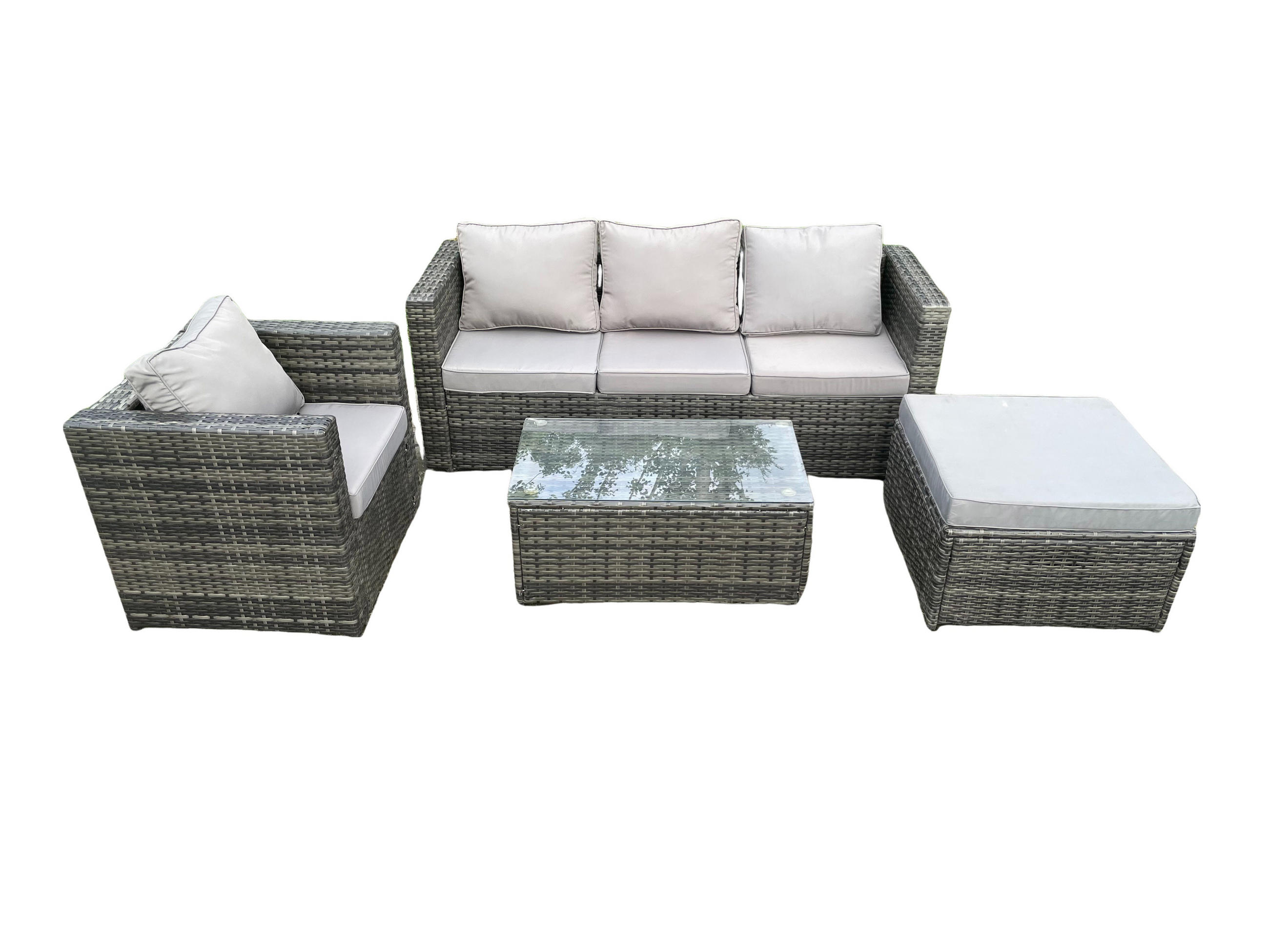 GARTENSET mit Couchtisch Polyrattan 5-Sitzer - Dunkelgrau, Metall - Fimous