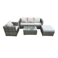 GARTENSET mit Couchtisch Polyrattan 5-Sitzer - Dunkelgrau, Metall - Fimous