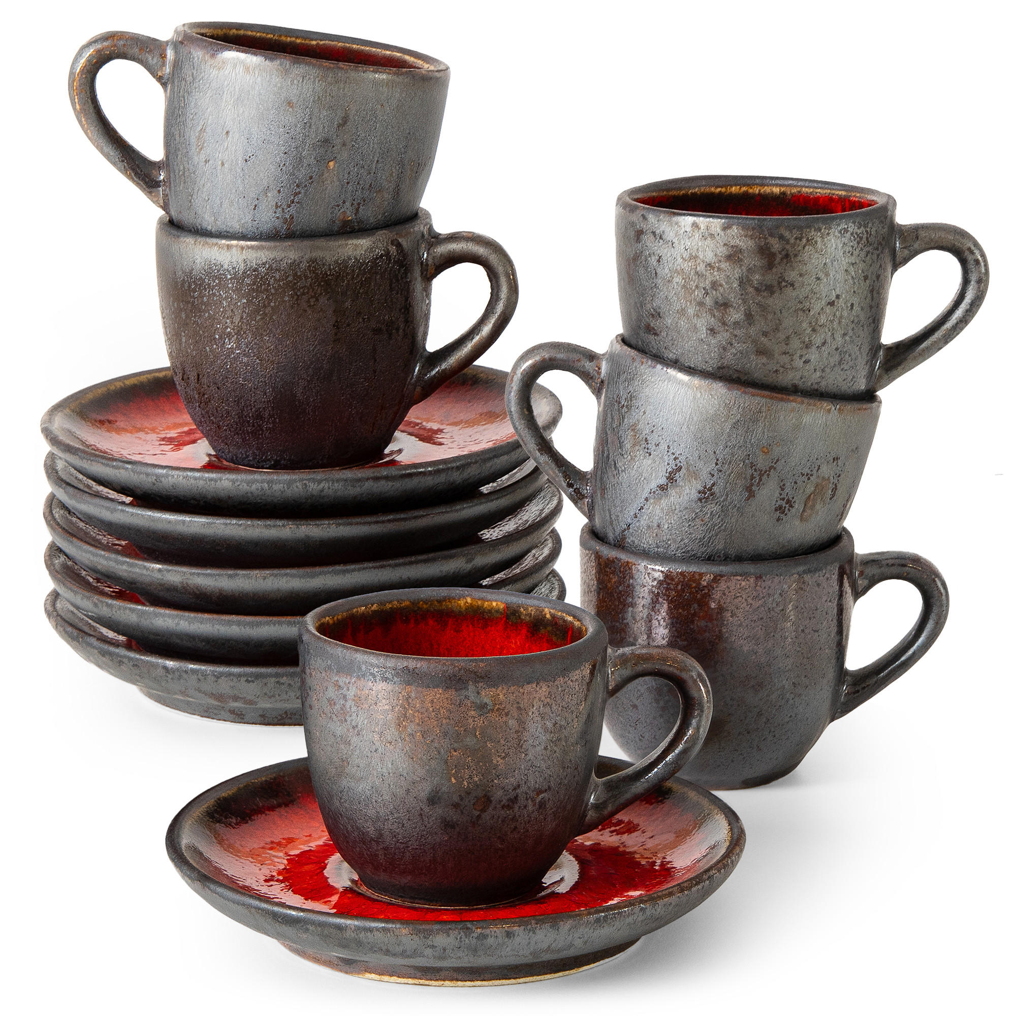 ESPRESSOTASSE PRIMA, mit Untertasse, 12-tlg, Rot - Rot, Keramik (0.08L) - KONSIMO®