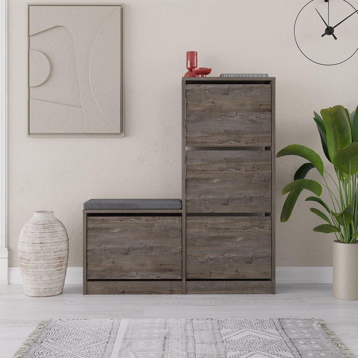 SCHUHSCHRANK 4 Türen L105 cm - Dude - Graubraun, Holzwerkstoff (26/118.5/105cm) - Calicosy