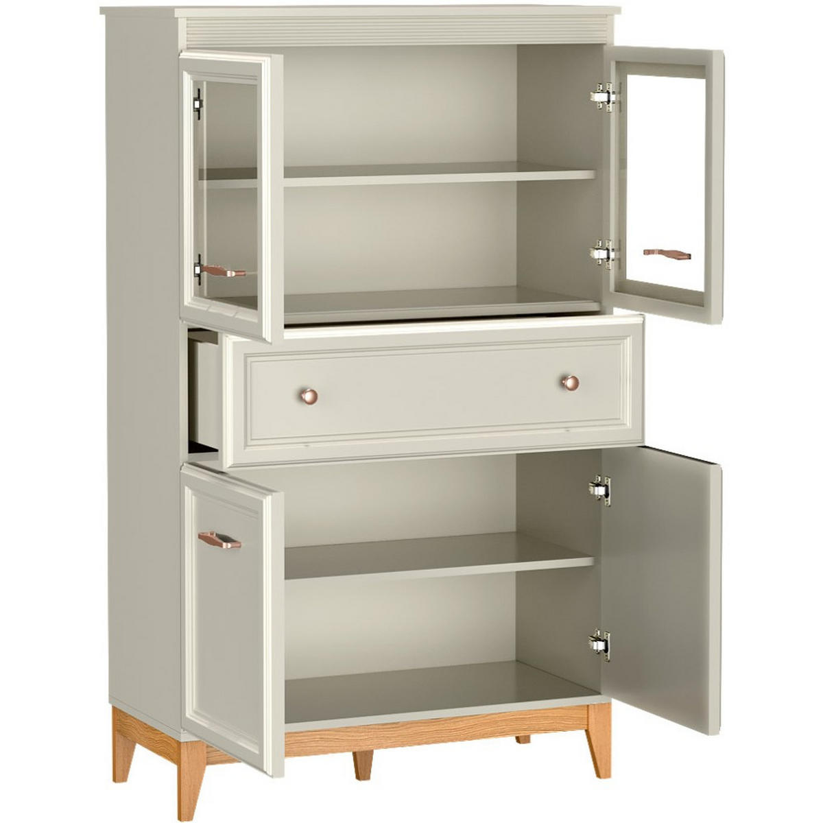 VITRINE Charlott mit 1 Schublade und 4 Türen, mit LED-Beleuchtung - Kaschmir/Eichefarben, Holz/Holzwerkstoff (92/150.5/40.5cm) - Beautysofa