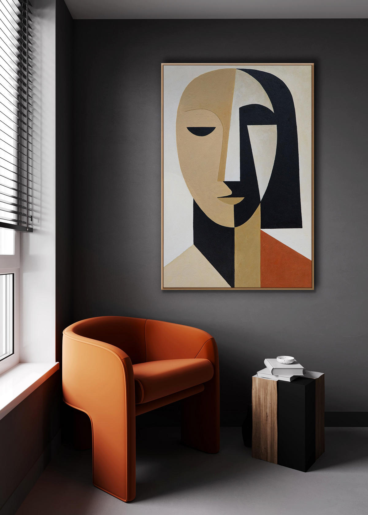 GEMÄLDE Geometrie des Gesichts Schattenfugenrahmen Schwarz 120x80 cm - Schwarz, Holz (120/80cm) - YS-art gallery