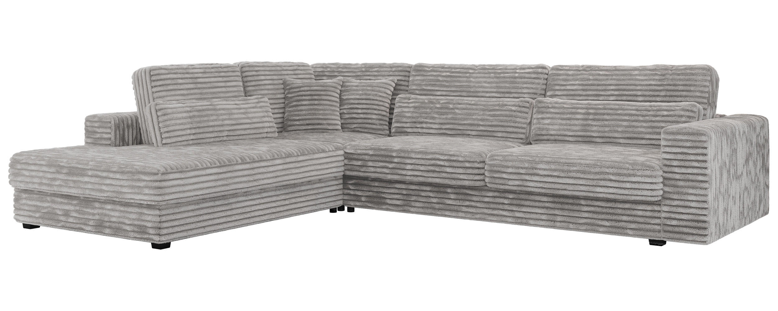 ECKSOFA Savona Hellgrau breiter Cord - links - Hellgrau/Schwarz, Kunststoff/Textil (316/249cm) - MKS
