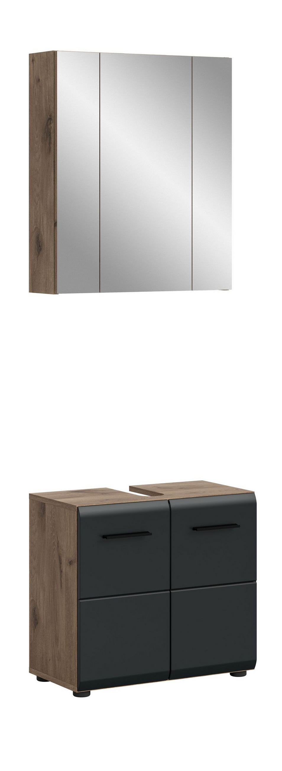 BADEZIMMER Alba 2-tlg (B/H/T: ca. 60/185/30 cm) in Nox Oak /schwarz matt - Eichefarben, Holz (60/185/30cm)