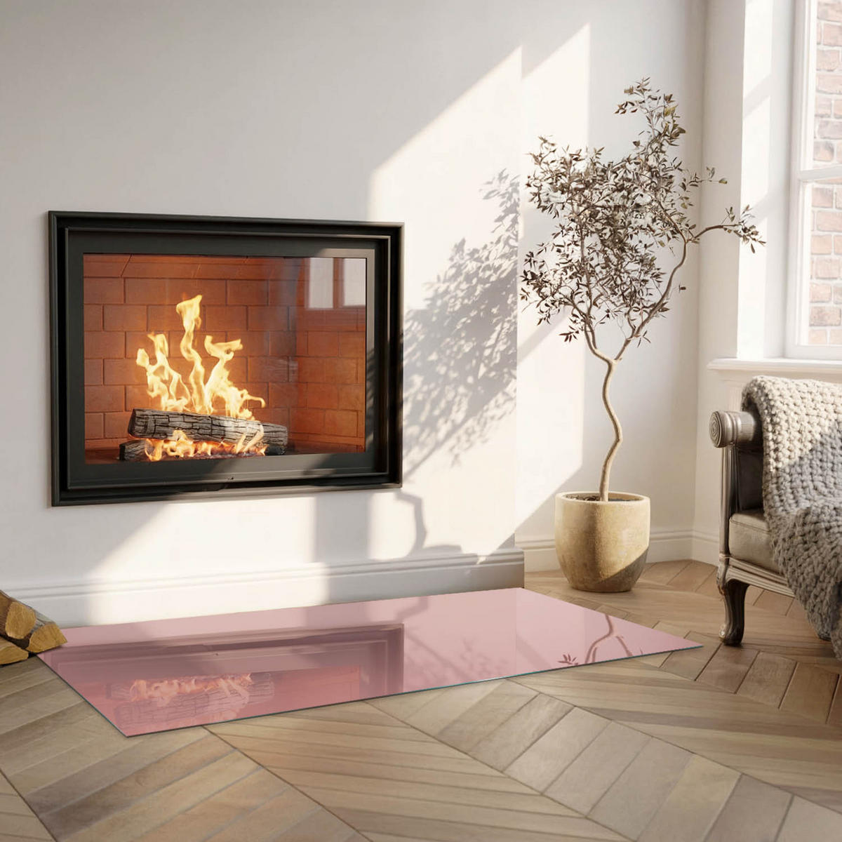 GLASPLATTE für Kamin 125x50 cm - Pink, Glas (125/50/0.4cm) - TULUP