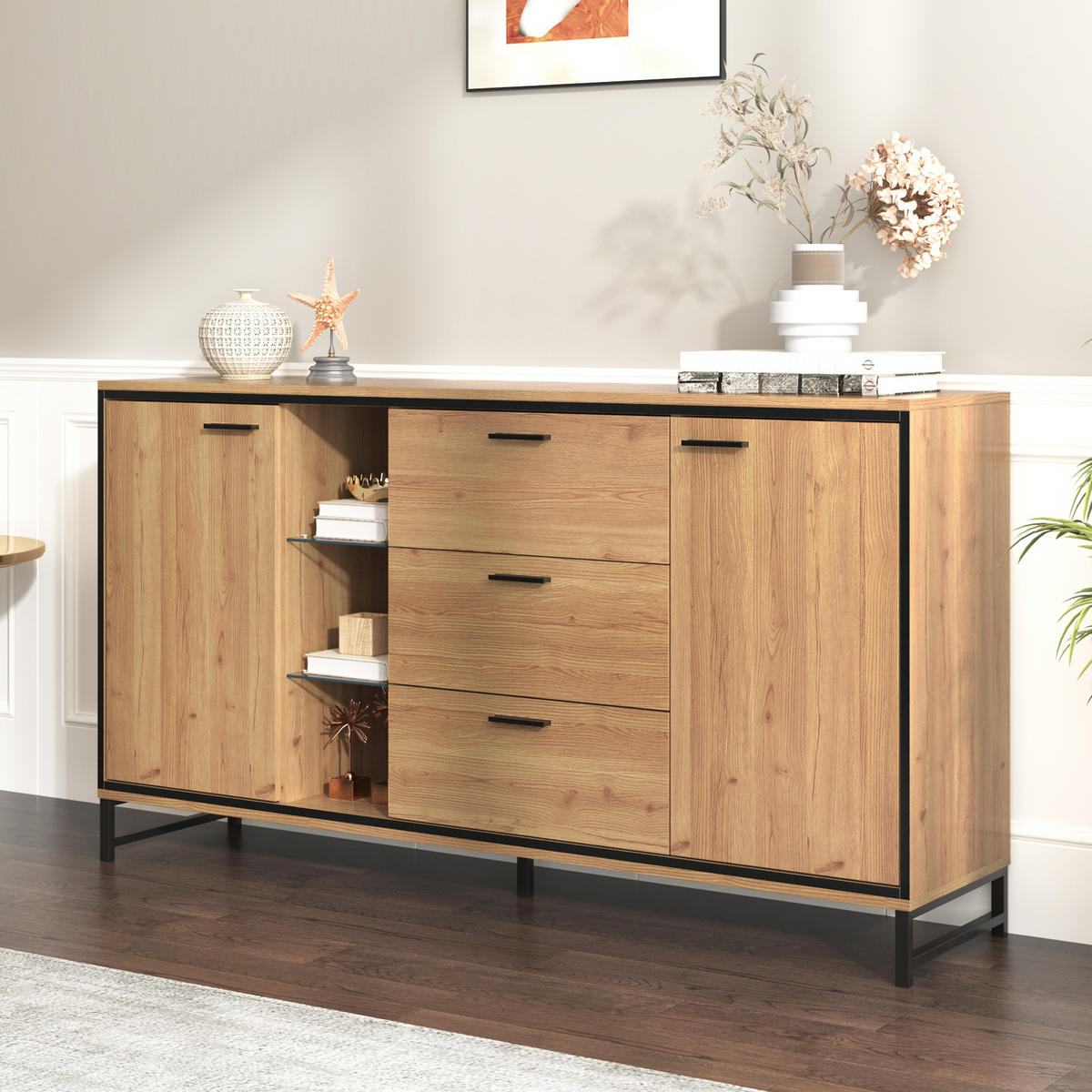 SIDEBOARD Holzoptik 3 Schubladen - Naturfarben, Holzwerkstoff (160/85/40cm) - LEBENLANG