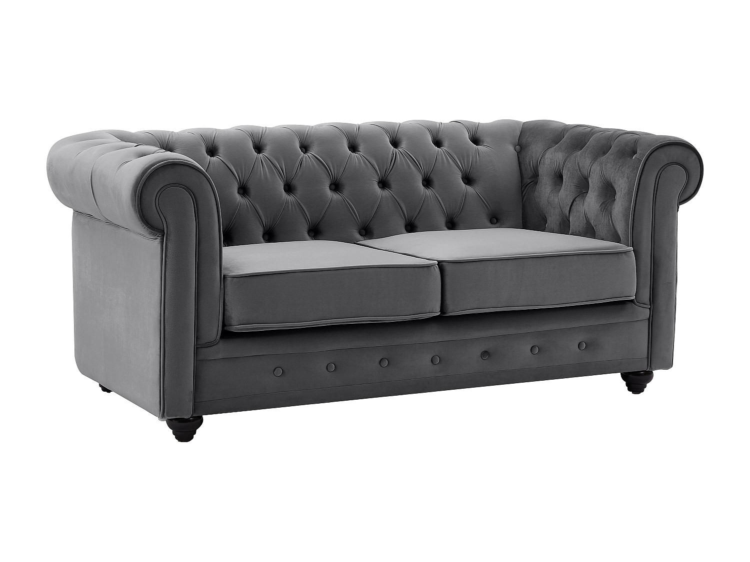 SOFA 2-Sitzer - Samt - Anthrazit - CHESTERFIELD - Anthrazit, Textil (168/72/88cm) - Vente-Unique