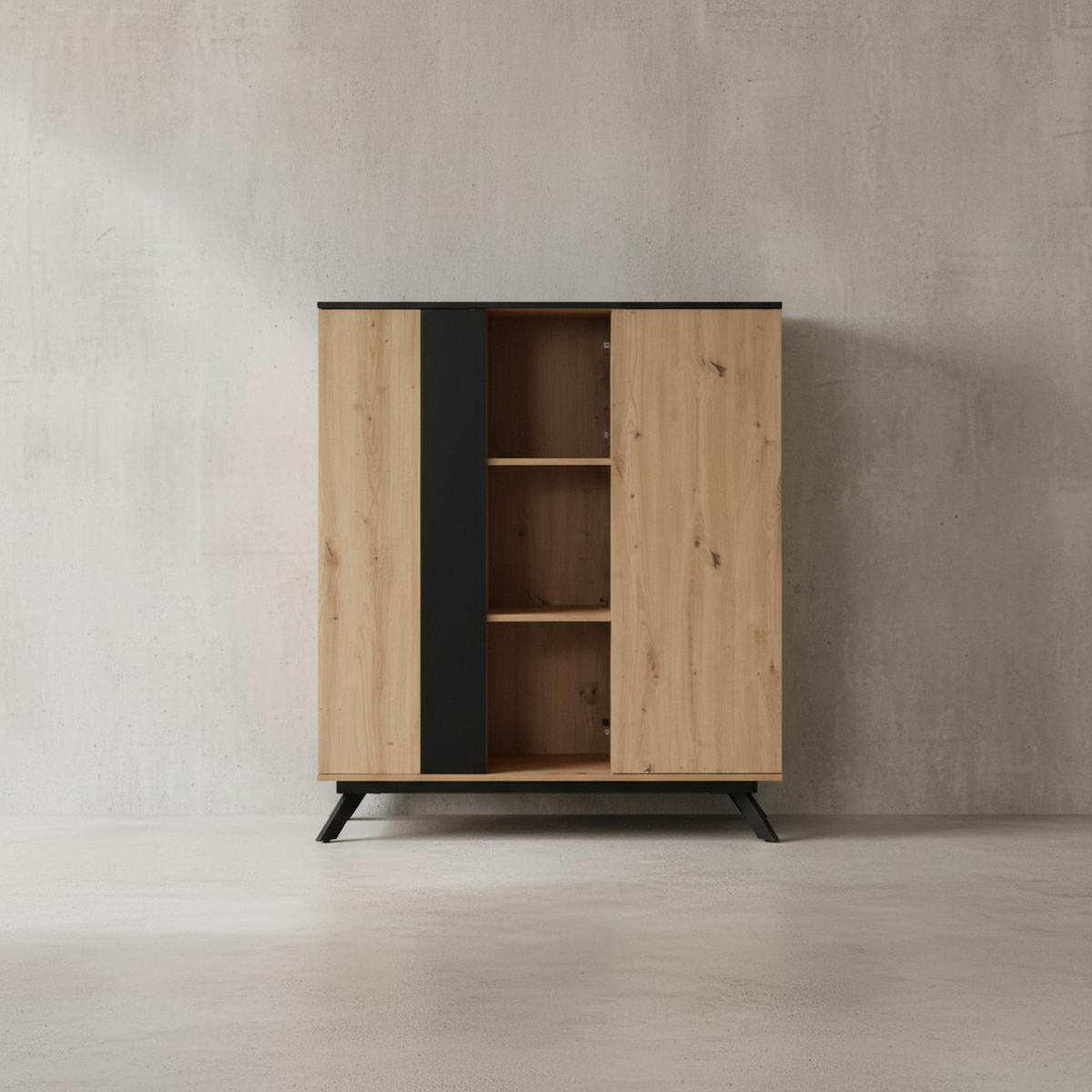 KOMMODE – Eichedekor, 6 Fächer, magnetische Stopper, pflegeleicht - Schwarz/Braun, Holz/Metall (110/125/40cm) - KADIMA DESIGN