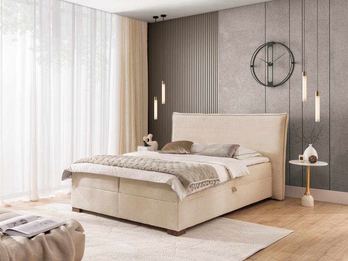 BOXBETT Lovetti II, Cord, H3 - Beige/Dunkelbraun, Holz/Kunststoff (200/160cm) - S-Style Möbel