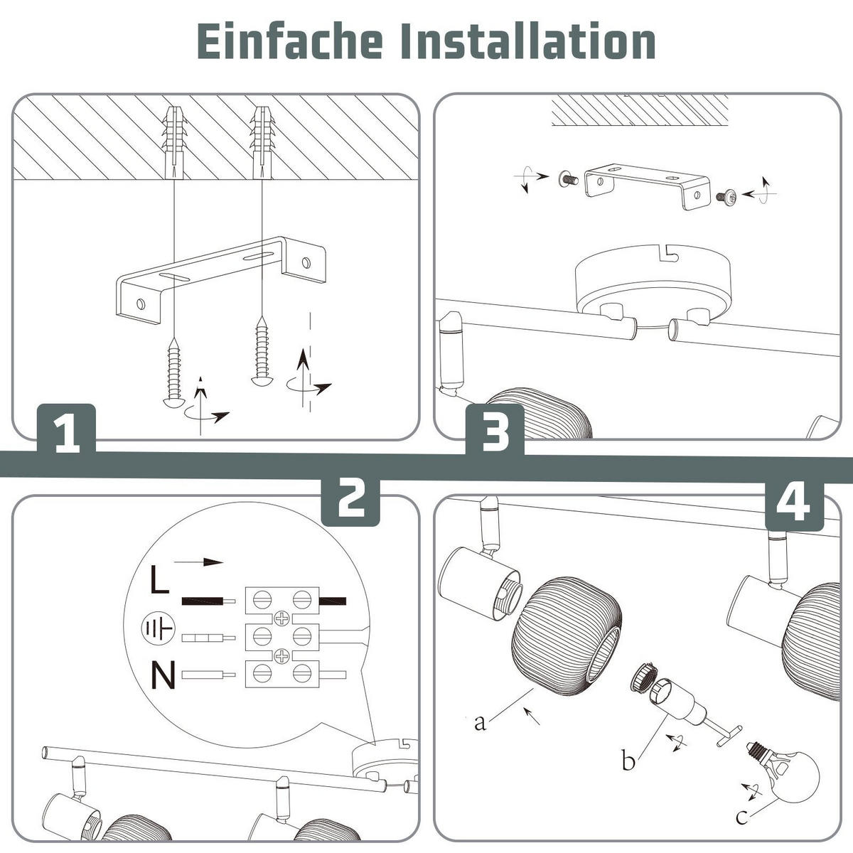 DECKENSTRAHLER Lantra 10/16.5/70 cm - Schwarz, Metall (70/10/16.5cm) - ZMH