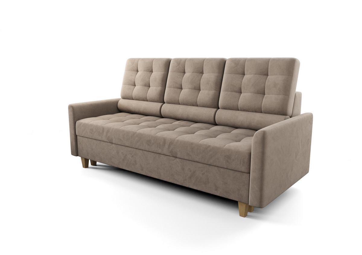 SCHLAFSOFA KONGO 03, Sofa mit Schlaffunktion, Farbe: Beige, Velourstoff - Beige, Textil (215/103/96cm) - O-Sofa