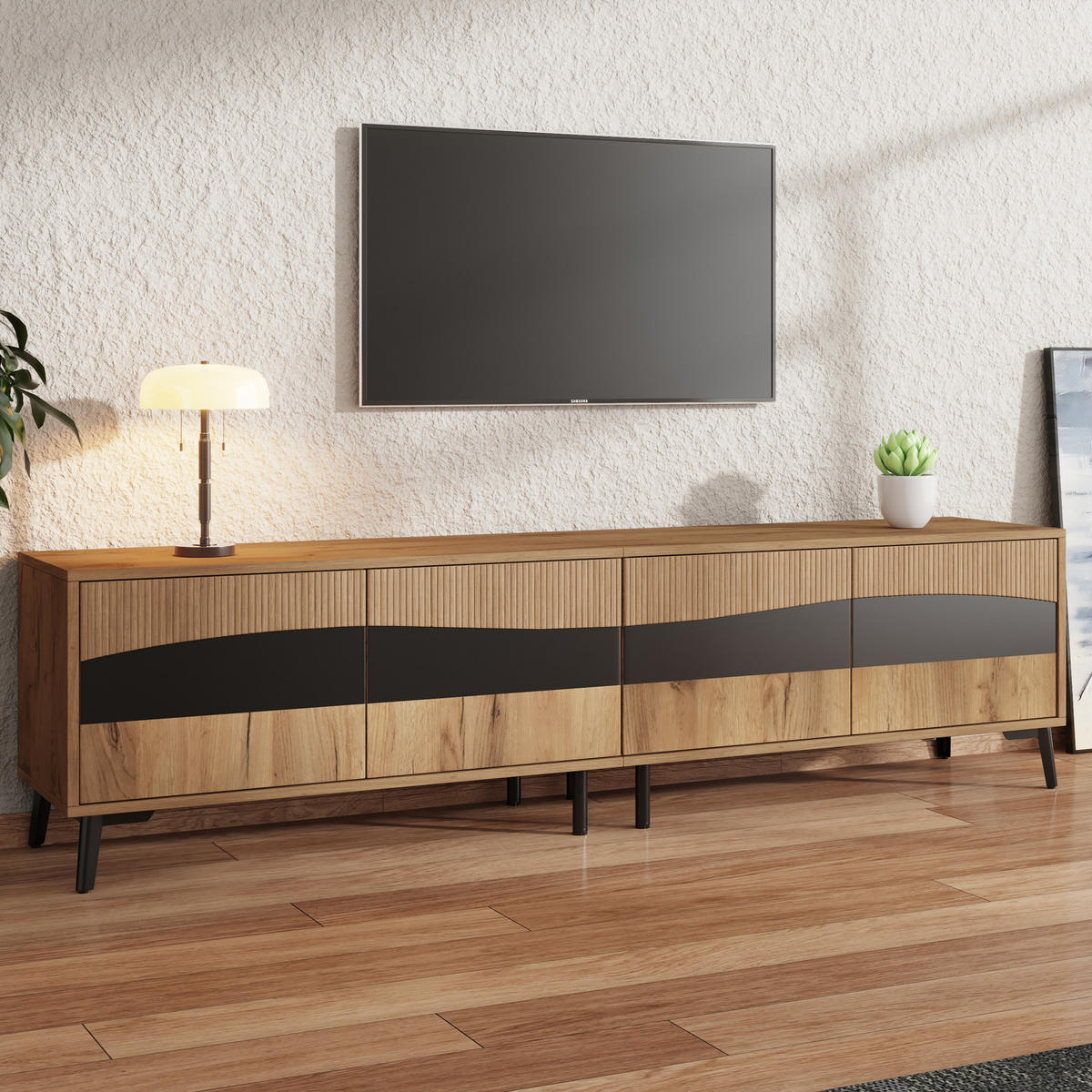 TV-ELEMENT 150/38/44 cm Natürlich mit 4 Schränken - Ahornfarben, Holz (180/50/40cm) - Oxeza