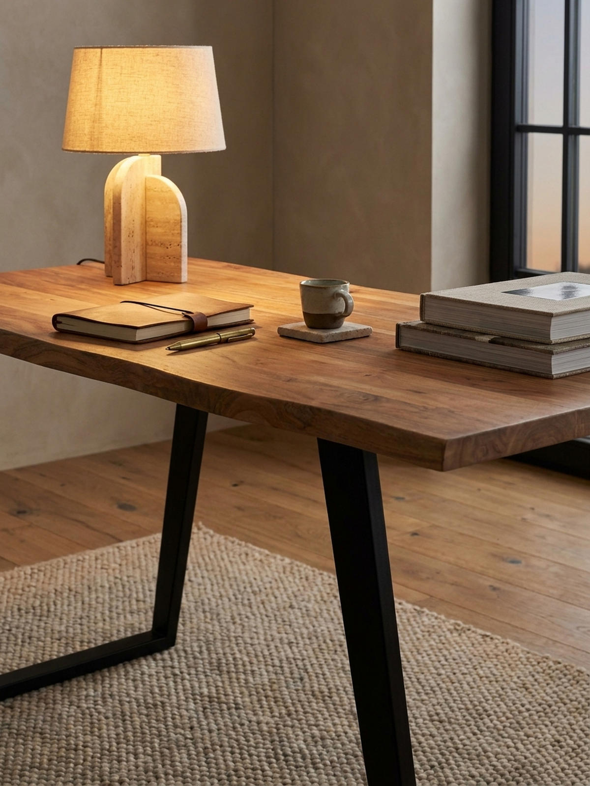 SCHREIBTISCH Massivholz Baumkante U-Gestell Handarbeit ATOLL, Goldbraun-Schwarz 180x90x76 cm - Schwarz/Braun, Holz/Metall (90/180/76cm) - KADIMA DESIGN