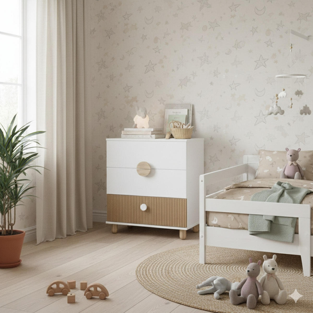 KINDERKOMMODE Bebella - Weiß, Naturmaterialien (48/90/80cm) - kiki design