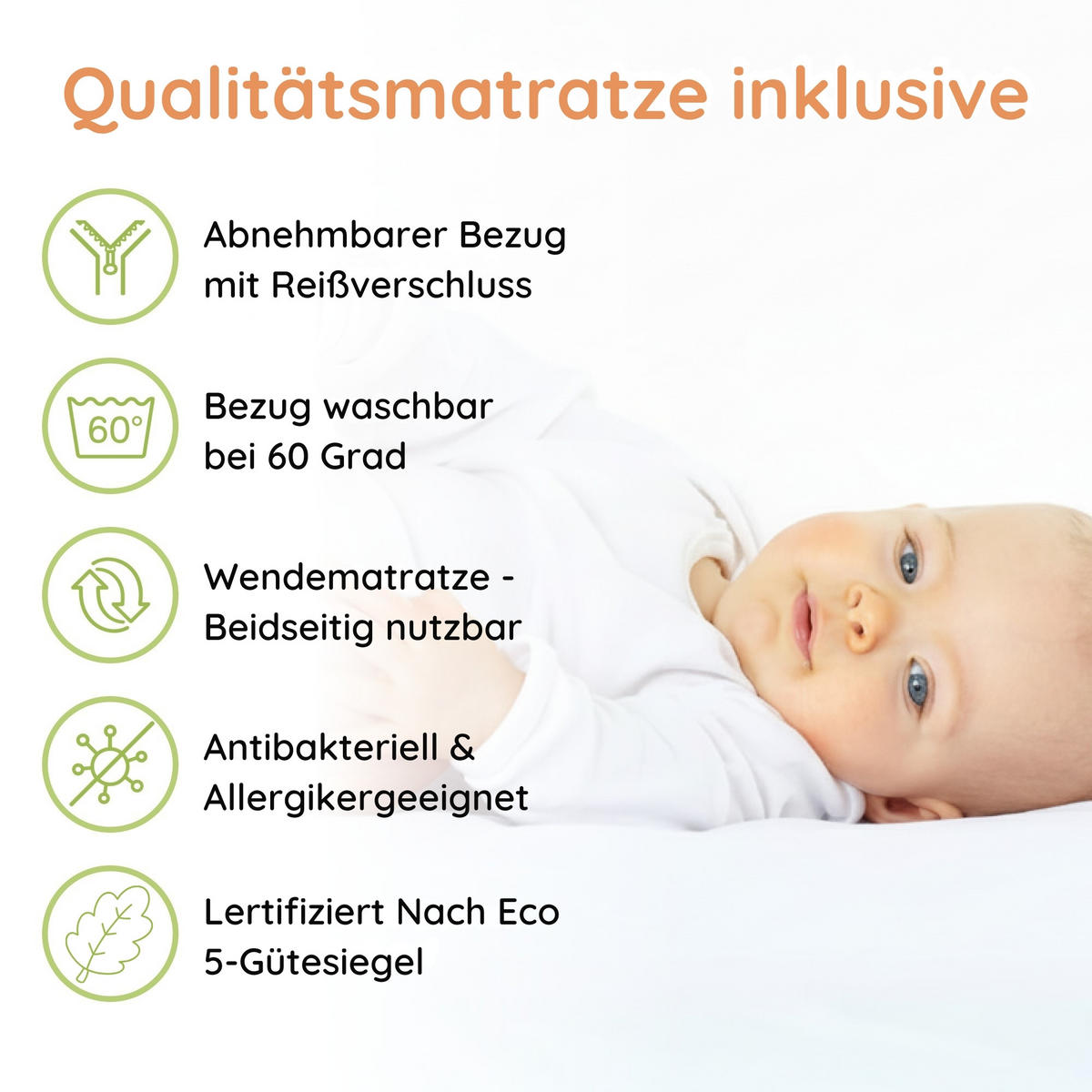 BABYBETT 60x120 mit Matratze und Schublade Weiß - Weiß, Holz (60/120cm) - Home Collective