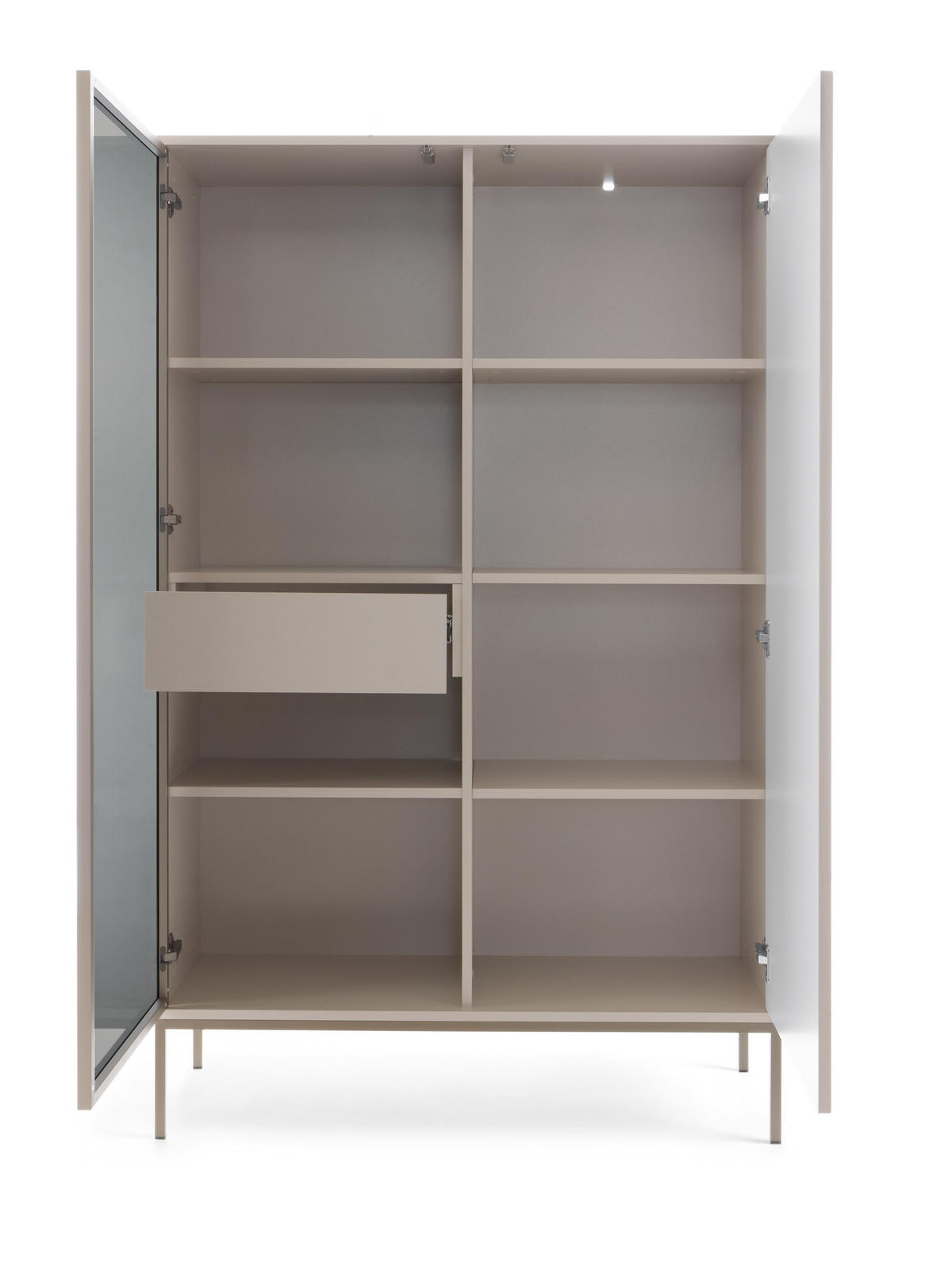 MODERNE Geriffelte Hochvitrine LAGOS W2D1SZ (Kaschmir Matt, LED, Champagner Gestell, Push to Open) - Kaschmir/Champagner, Glas/Holz (104/166/39cm) - Ravio