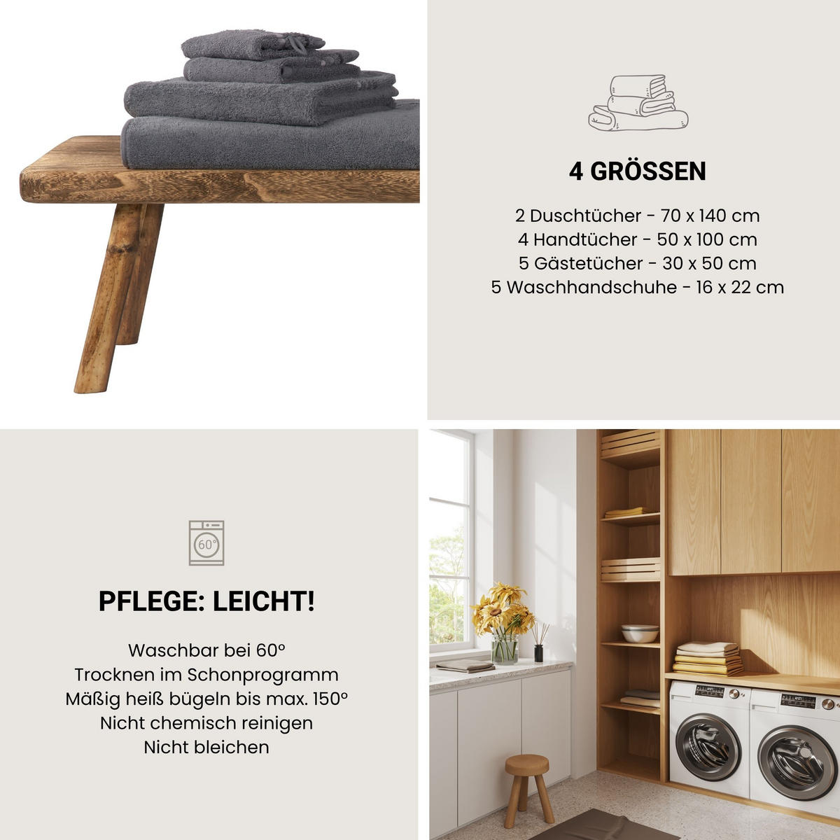 WASCHHANDSCHUHSET Skyline Color - 5-teilig - 16x22 cm - Dunkelgrau - Dunkelgrau, Textil (16/22cm) - SCHIESSER