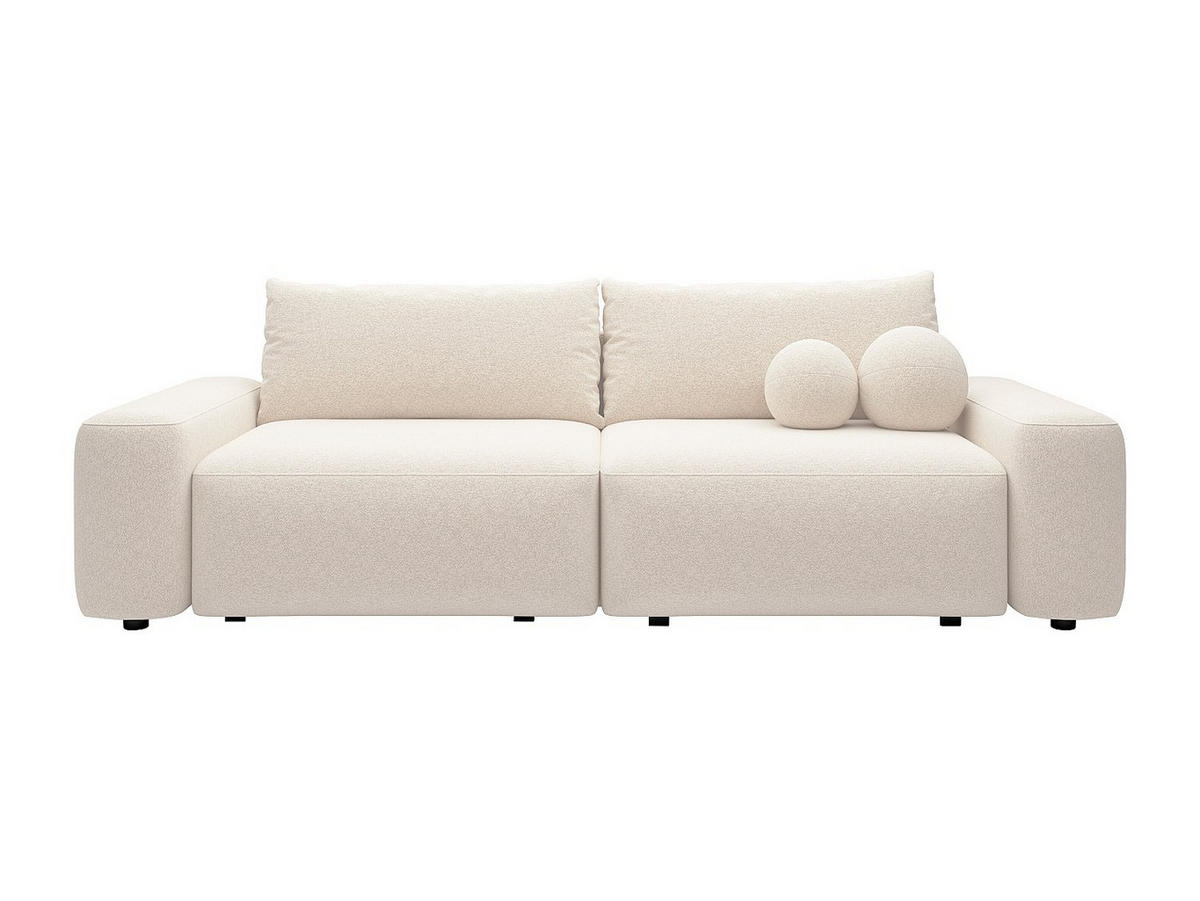 SOFA mit Schlaffunktion 4-Sitzer - melierter Stoff - Cremefarben - DAVISO - Creme, Textil (257/87/105cm) - Vente-Unique