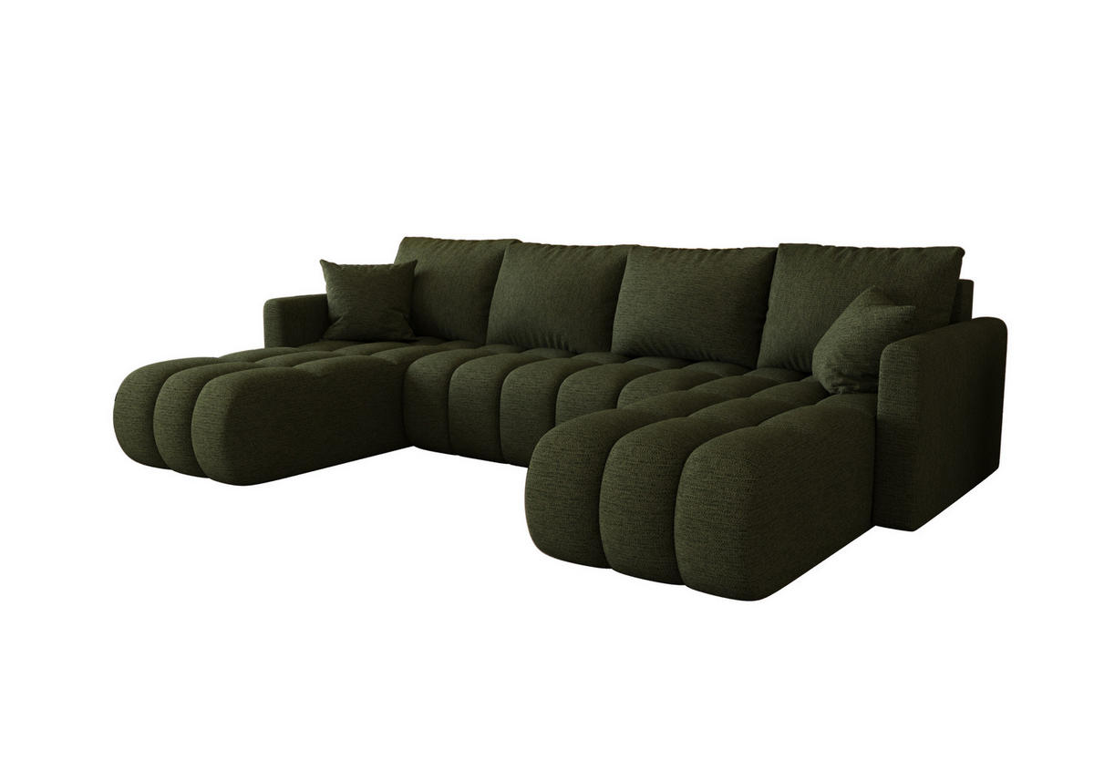 WOHNLANDSCHAFT GARDA U-Form grün Strickstoff Aragon 39 - Schlaffunktion, Bettkasten - Grün, Textil (305/88/150cm) - Cornero