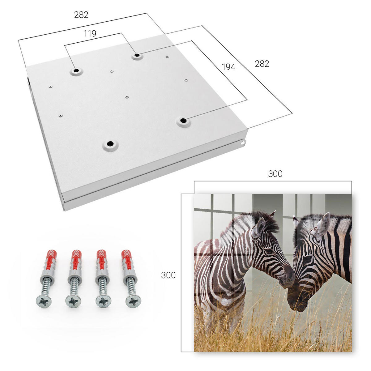 SCHLÜSSELBOX Weiß 30x30 cm – Türöffnung nach rechts - Zebras zusammen - Multicolor, Metall (30/30/5cm) - TULUP