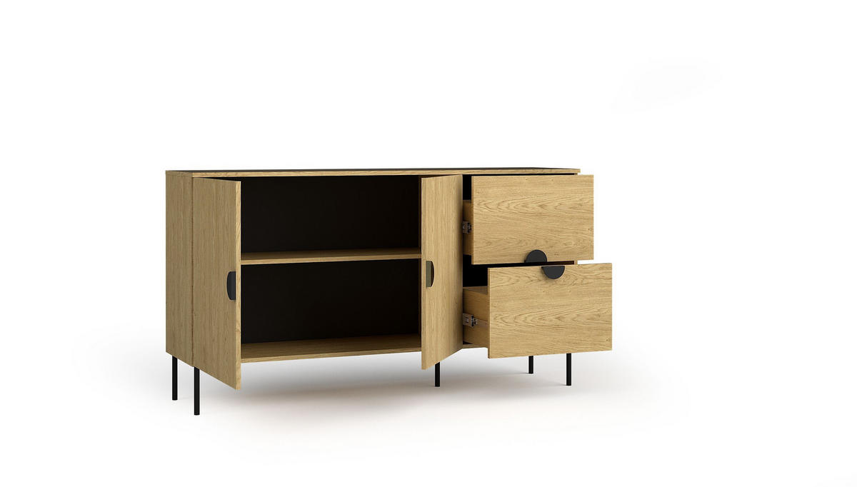 KOMMODE AXIS 159,9/87,6/40cm mit 2 Schubladen 2 Türen Eichefarben - Eichefarben, Holzwerkstoff (159.9/87.6/40cm) - MASSENO