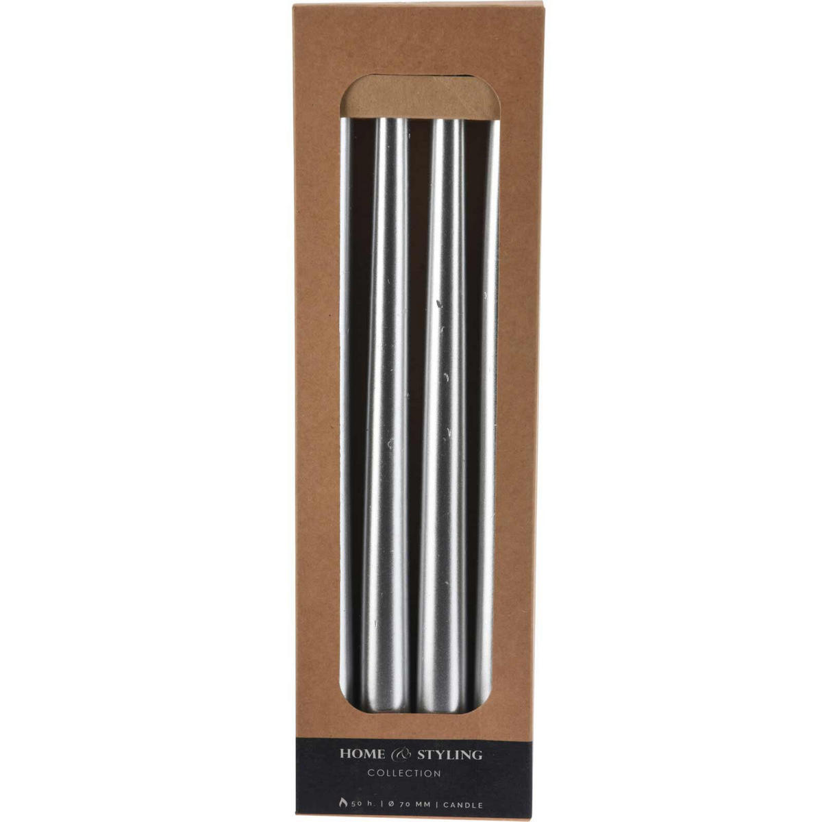 TISCHKERZEN Metallisch 30 cm - Silberfarben, Paraffin (2.1/30/2.1cm) - Home Styling Collection